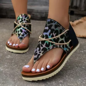 ✨ Women's Flip-Toe Flat Sandals with Back Zipper | Roman Style Printed Summer Sandals for Casual & Beach Wear ✨
