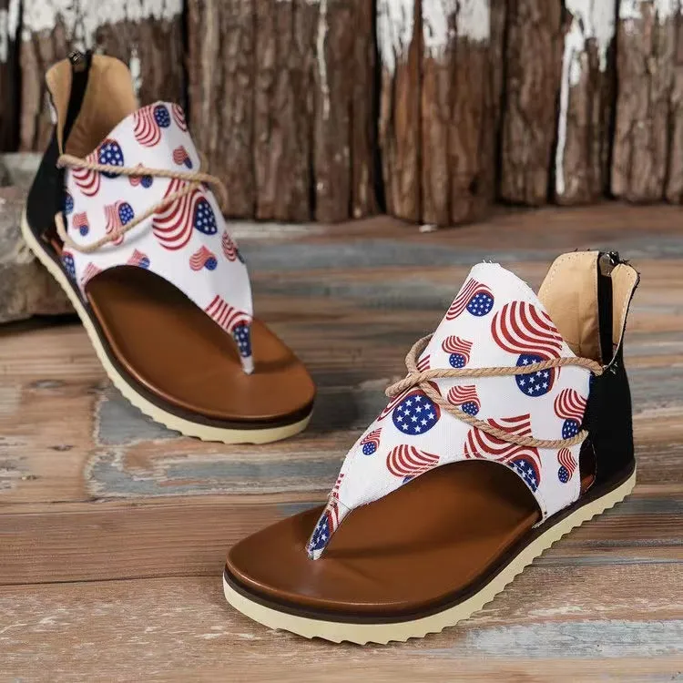 ✨ Women's Flip-Toe Flat Sandals with Back Zipper | Roman Style Printed Summer Sandals for Casual & Beach Wear ✨