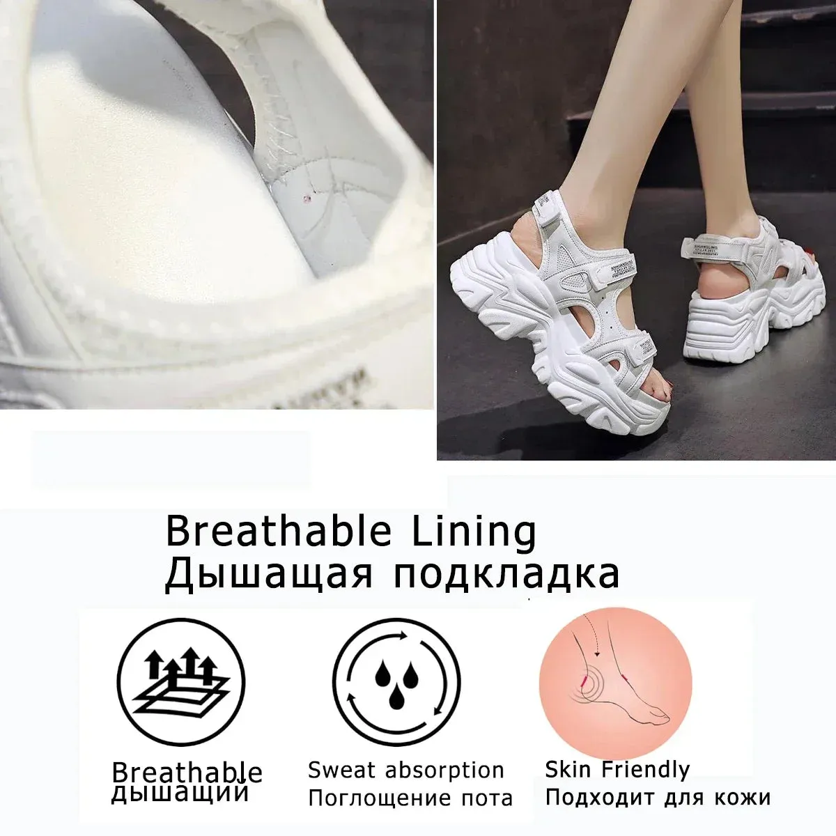 8cm Women Sandals Platform Thick Sole Chunky Shoes Platform Ins Casual Summer Shoes Sandals Beige Black Comfortable