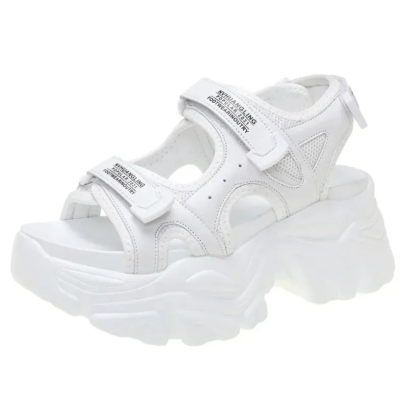 8cm Women Sandals Platform Thick Sole Chunky Shoes Platform Ins Casual Summer Shoes Sandals Beige Black Comfortable