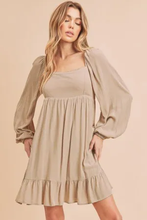 Aemi   Co Ruffled Hem Square Neck Balloon Sleeve Mini Dress