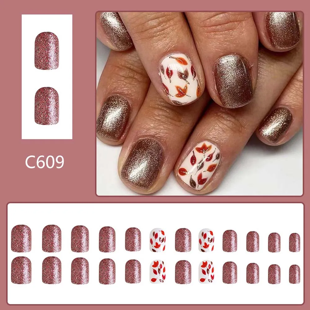 Almond Fall/Winter Falling Leaves Glitter Warm Brown Orange