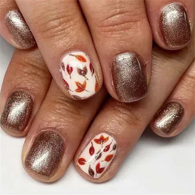 Almond Fall/Winter Falling Leaves Glitter Warm Brown Orange