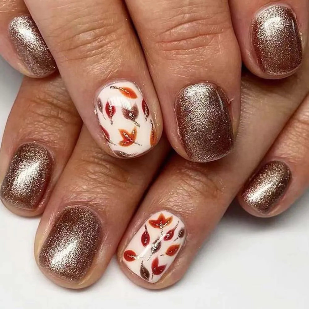 Almond Fall/Winter Falling Leaves Glitter Warm Brown Orange