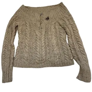 American Eagle Women's Size L Beige Cable Knit Sweater with Removable Brooch NEW