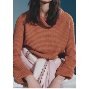 ANTHROPOLOGIE Pilcro Cowl Neck Sweater Cedar Rust Size M Winter Cozy