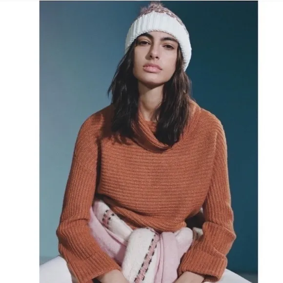 ANTHROPOLOGIE Pilcro Cowl Neck Sweater Cedar Rust Size M Winter Cozy