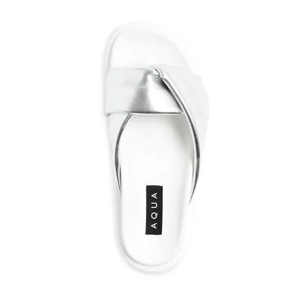 AQUA Womens Silver Ryle Round Toe Platform Slip On Slide Sandals Shoes 6.5 M