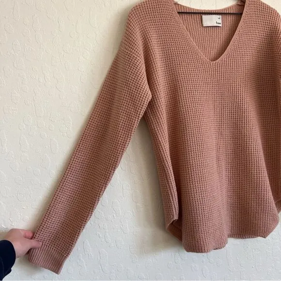 Aritzia Wilfred Free Merino Wool Wolter V-Neck Waffle Knit Sweater Small Pink