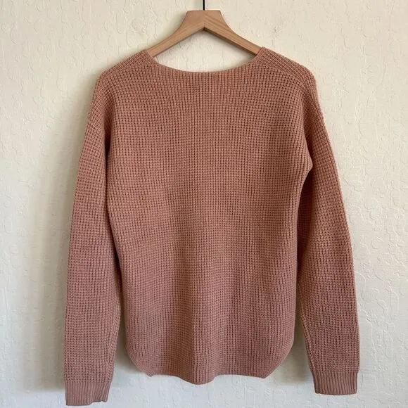 Aritzia Wilfred Free Merino Wool Wolter V-Neck Waffle Knit Sweater Small Pink