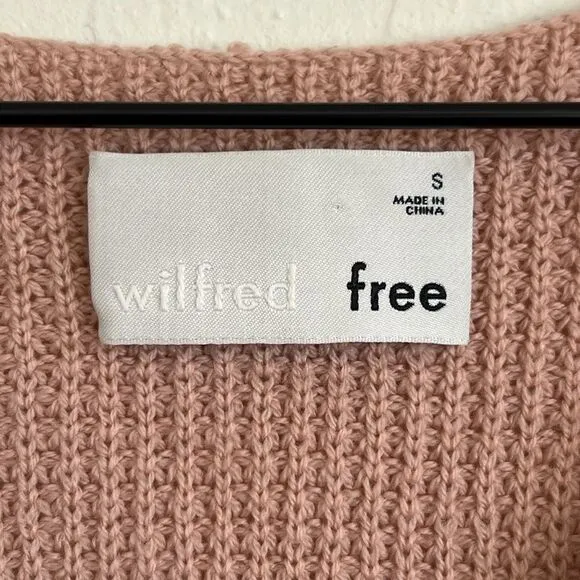 Aritzia Wilfred Free Merino Wool Wolter V-Neck Waffle Knit Sweater Small Pink