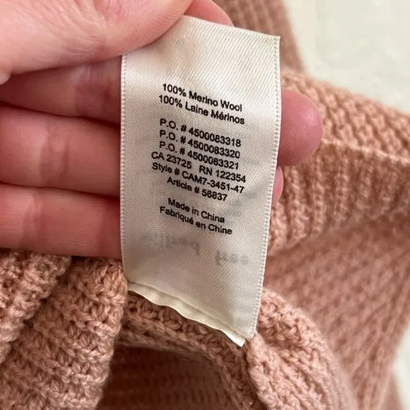 Aritzia Wilfred Free Merino Wool Wolter V-Neck Waffle Knit Sweater Small Pink