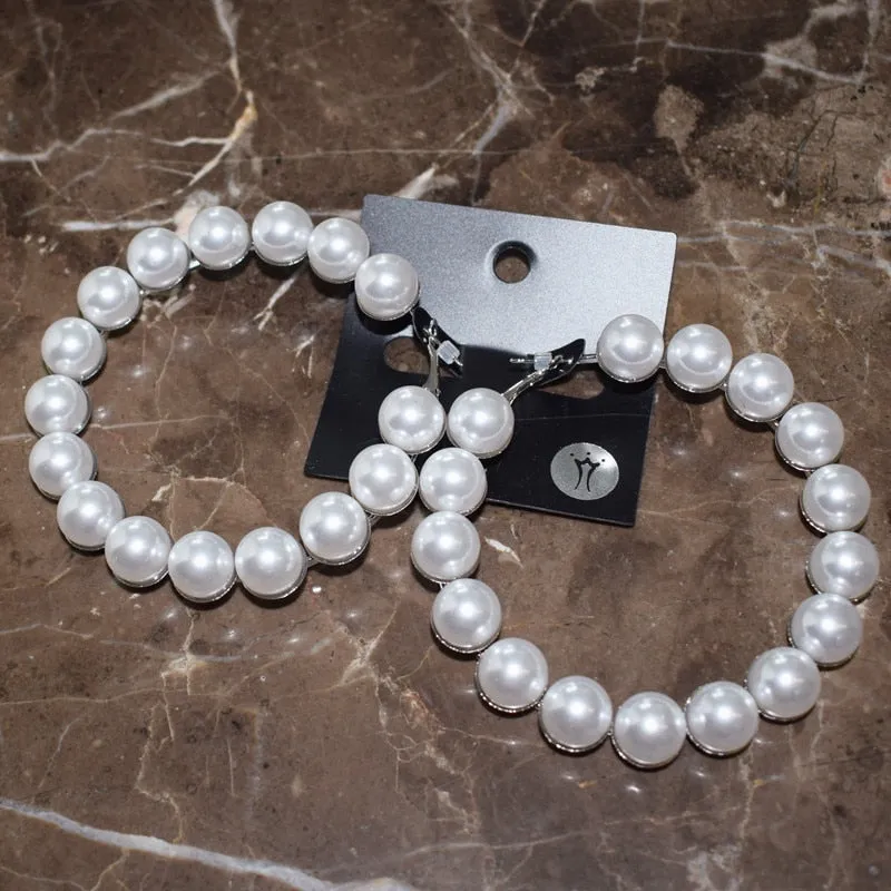 Artificial Pearl Beads Hoop Earrings