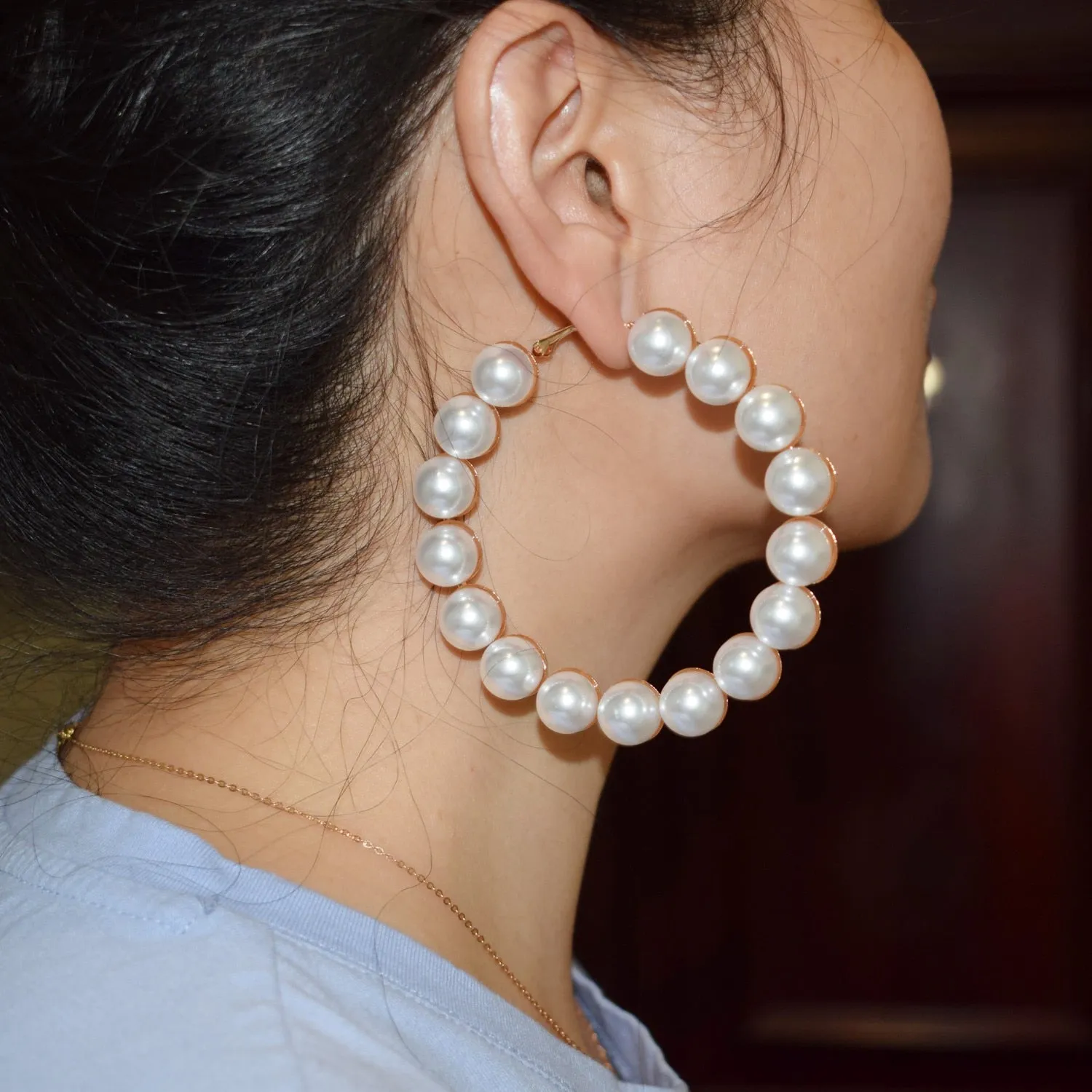Artificial Pearl Beads Hoop Earrings