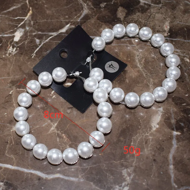 Artificial Pearl Beads Hoop Earrings