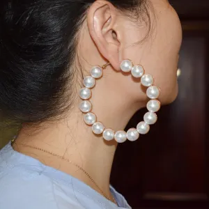 Artificial Pearl Beads Hoop Earrings