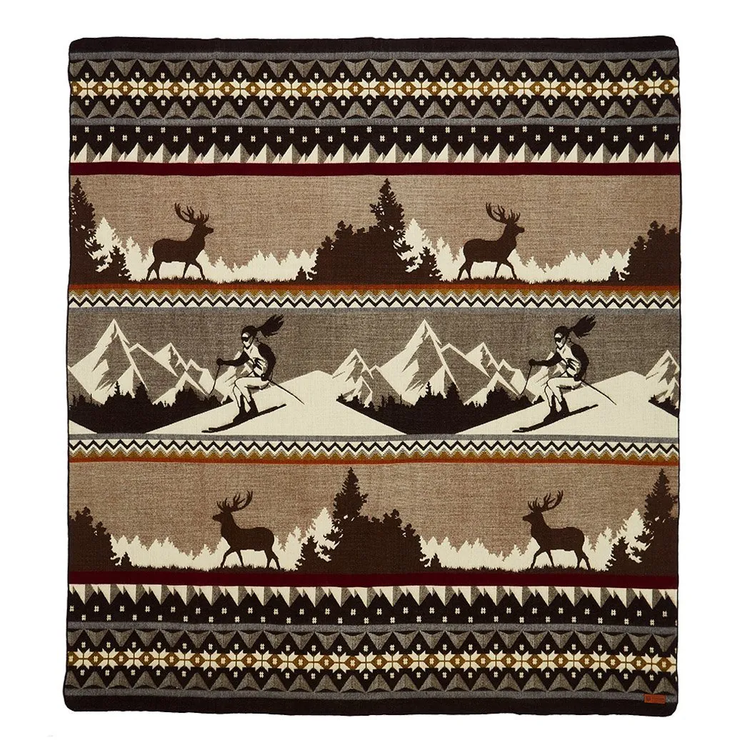 Artisan-Made Winter Blanket - Brown Ski Adventure