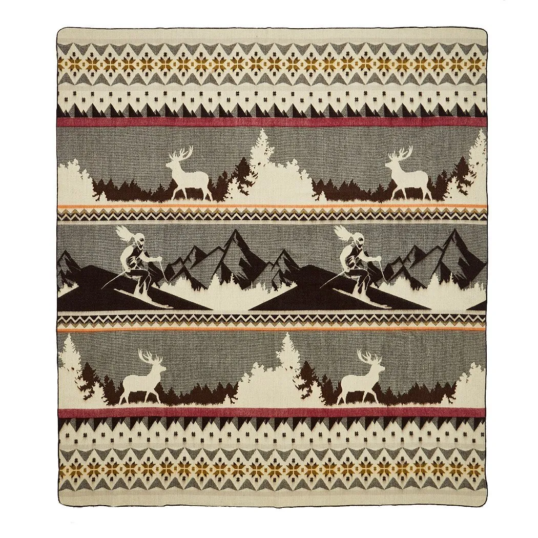 Artisan-Made Winter Blanket - Brown Ski Adventure