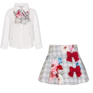 BALLOON CHIC - Dog Tooth Rose Skirt Set - Grey