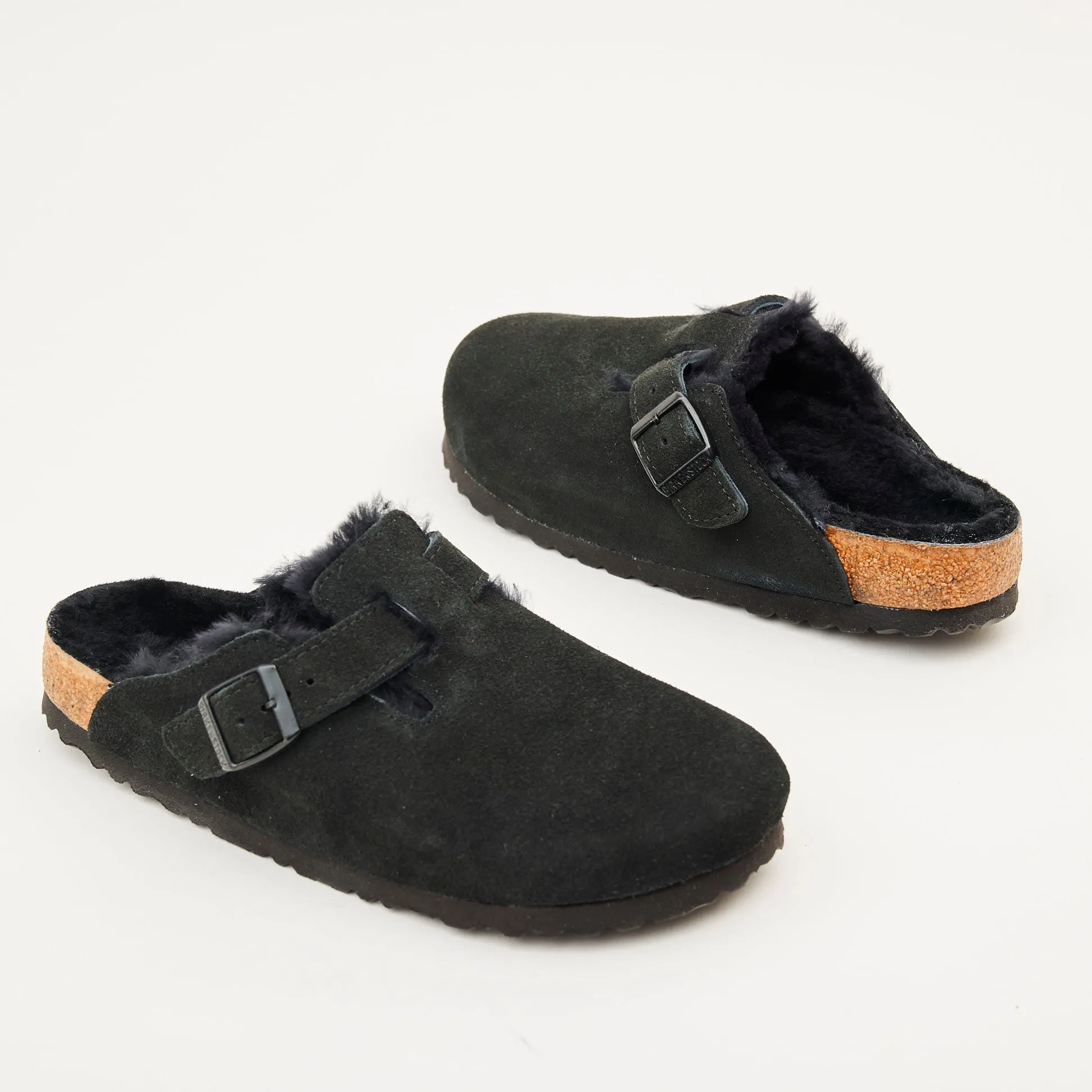 Birkenstock Black Suede Shearling Clogs