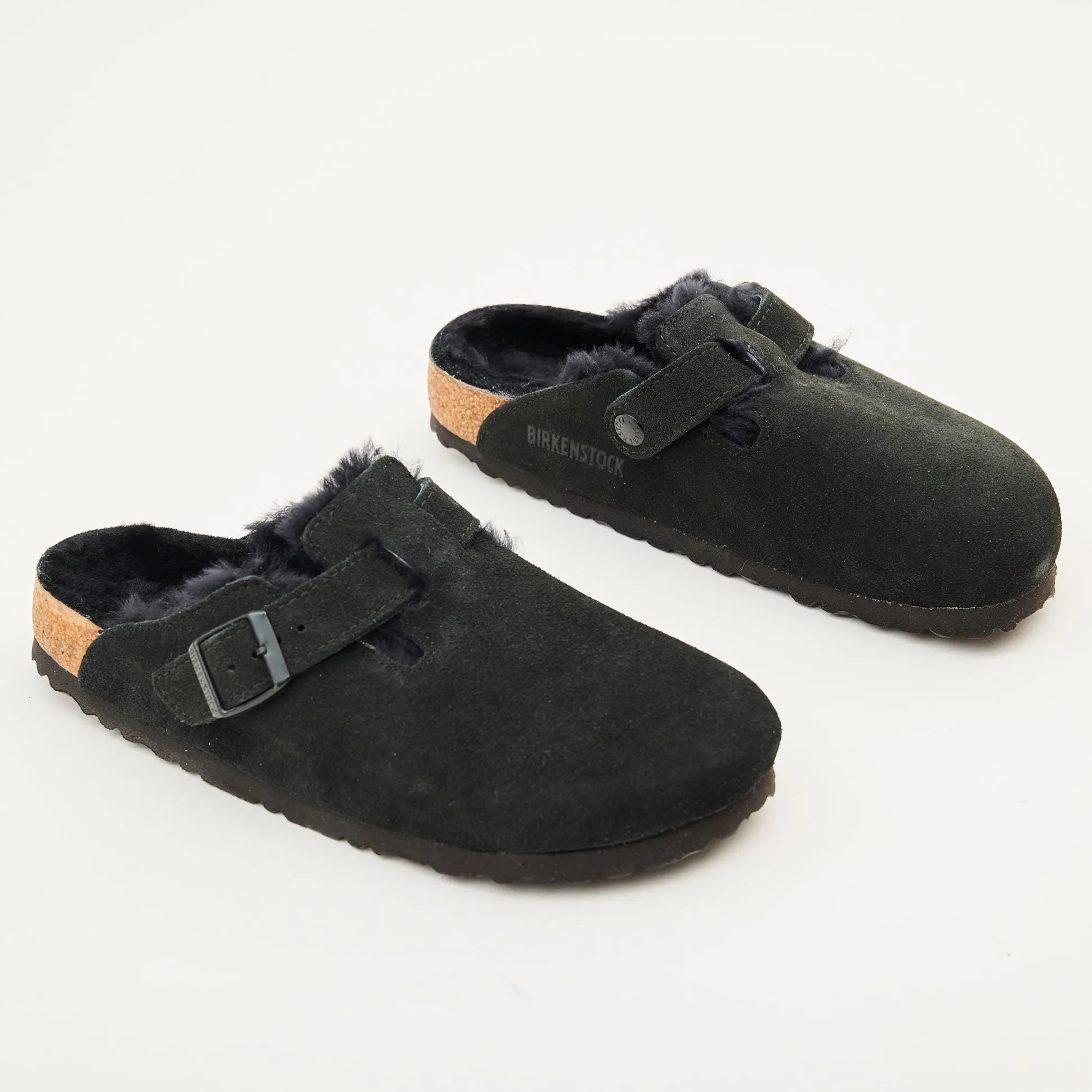 Birkenstock Black Suede Shearling Clogs