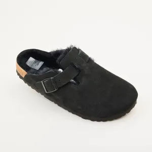 Birkenstock Black Suede Shearling Clogs