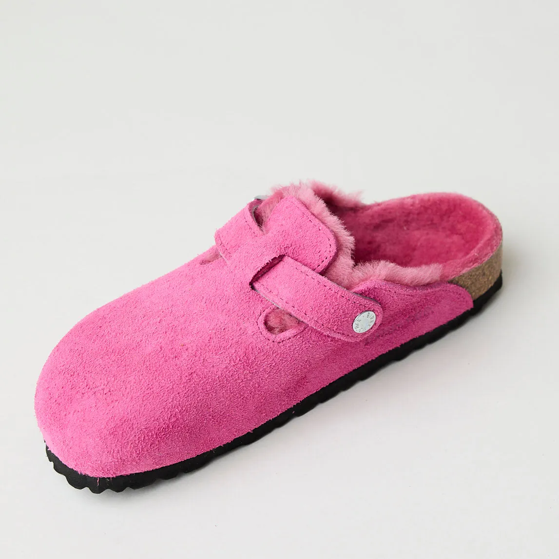 Birkenstock Boston Fuchsia Pink Suede Shearling Clogs