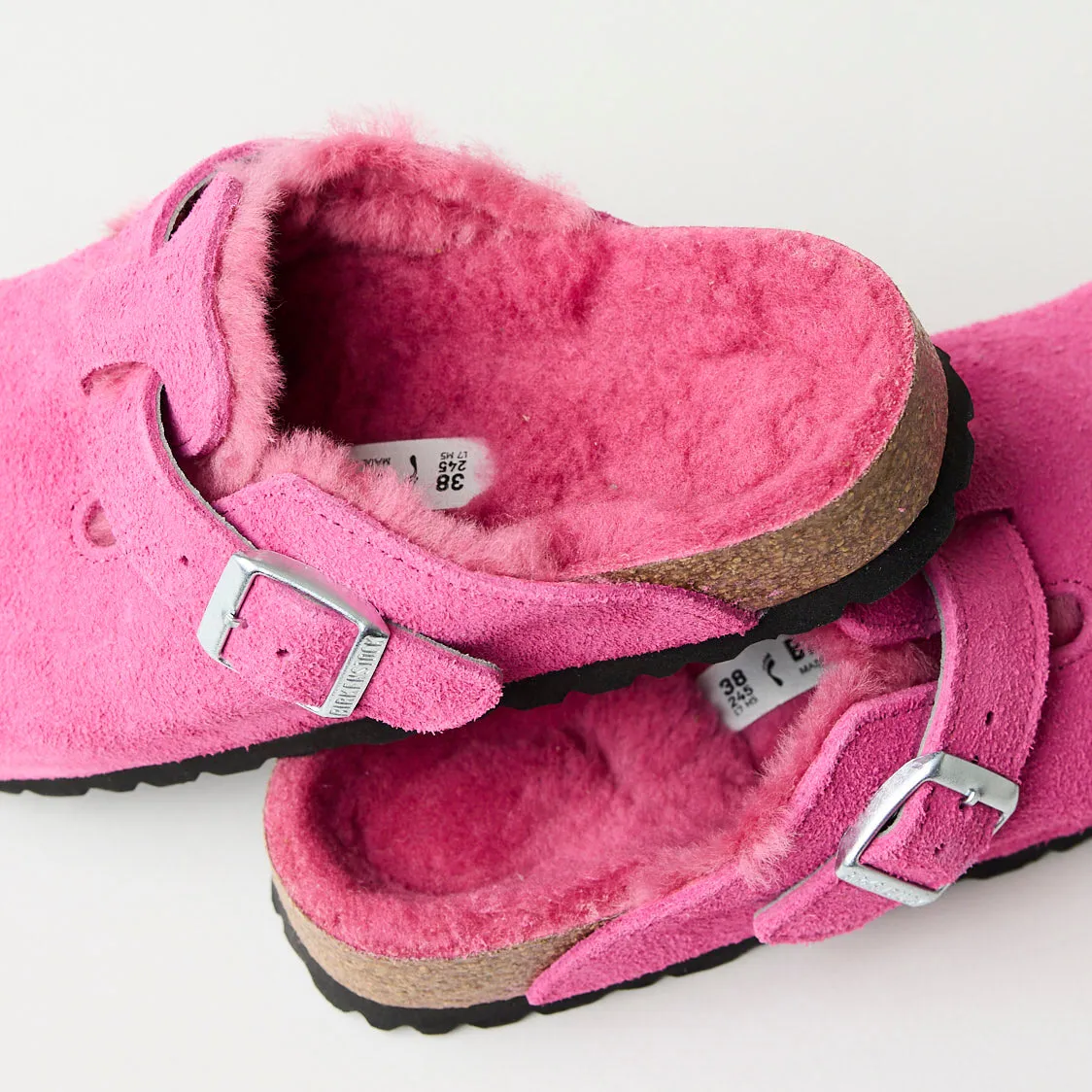 Birkenstock Boston Fuchsia Pink Suede Shearling Clogs