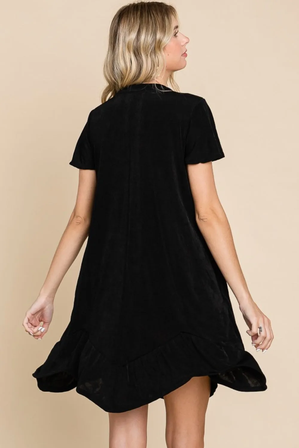 Black Notched Short Sleeve Dress