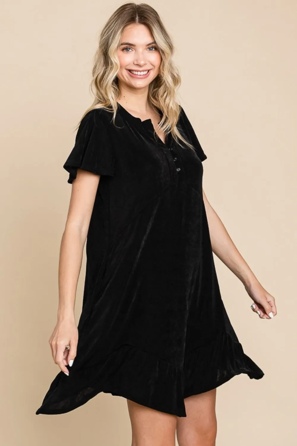 Black Notched Short Sleeve Dress