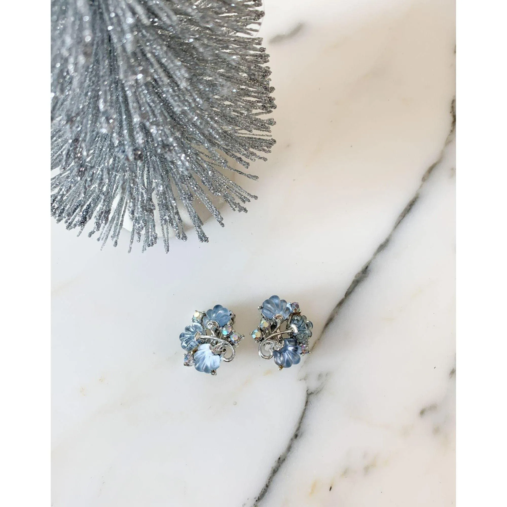 Blue Glass Fan Earrings