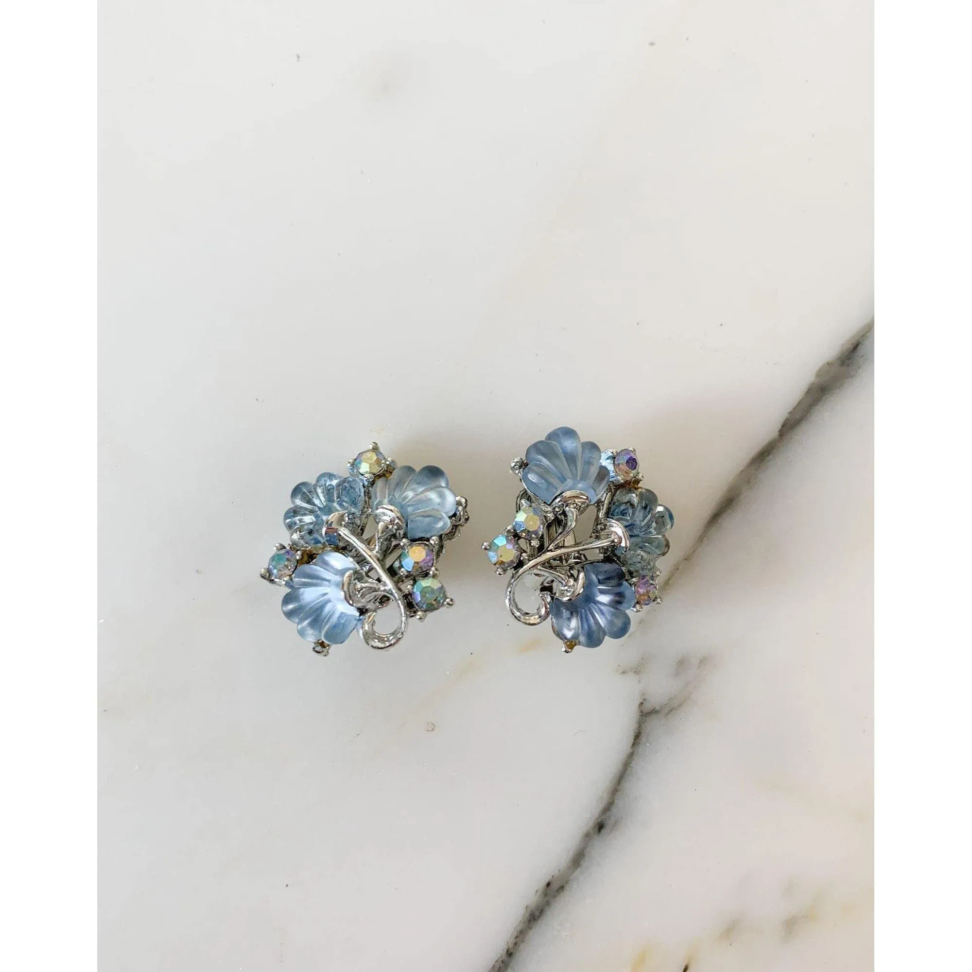 Blue Glass Fan Earrings