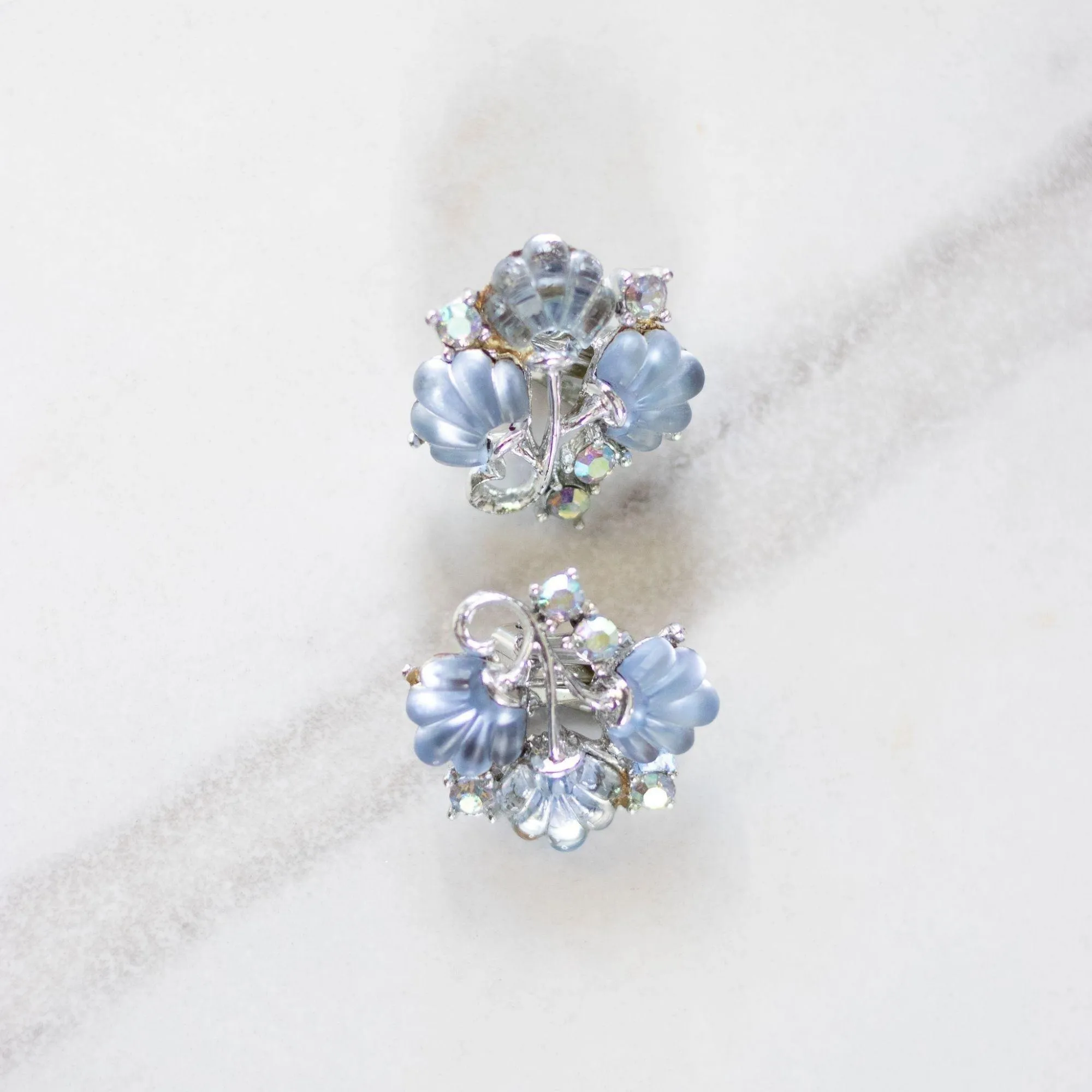 Blue Glass Fan Earrings