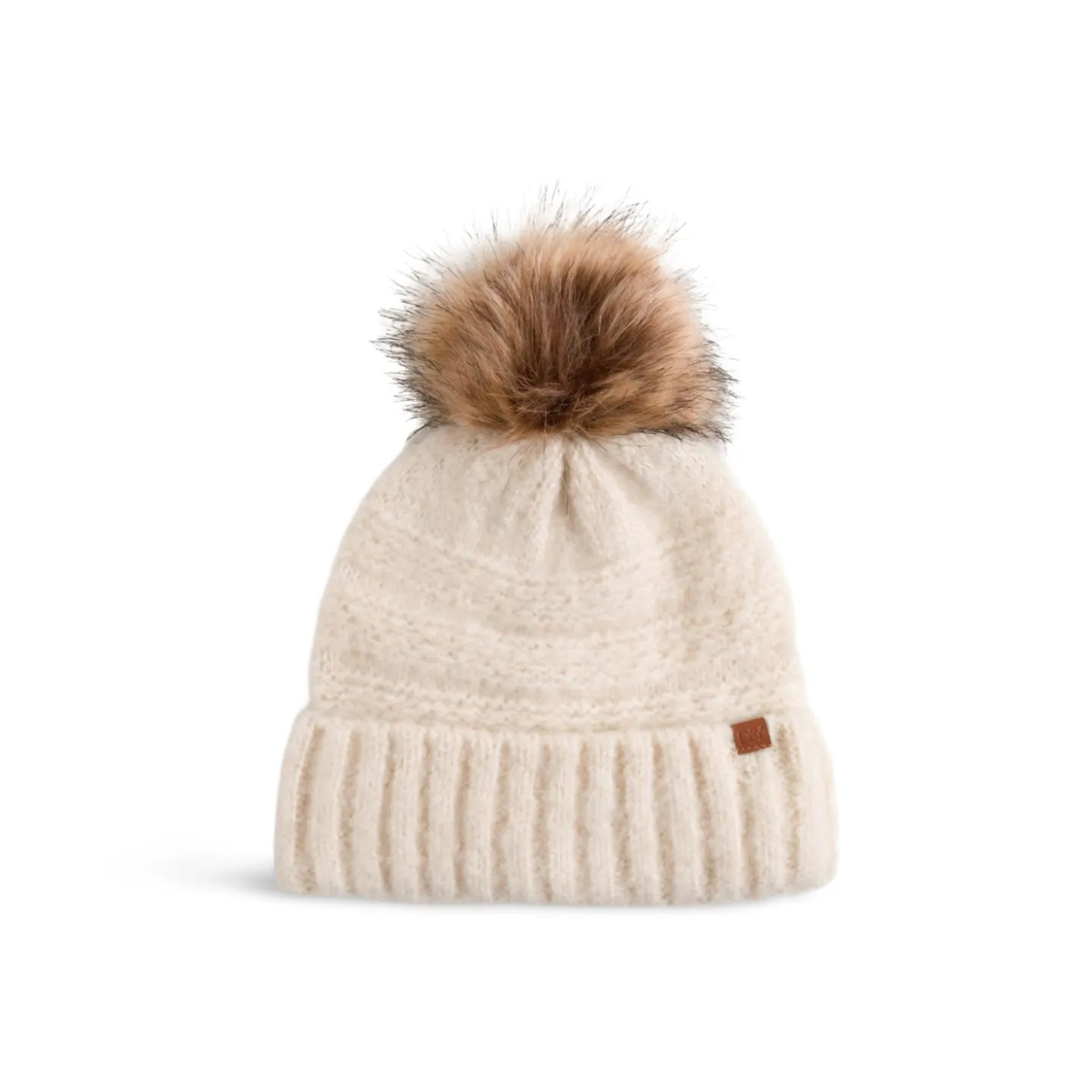Boucle Beanie with Faux Fur Tipped Dyed Pom