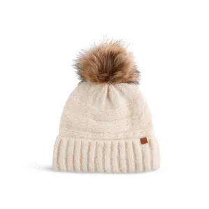 Boucle Beanie with Faux Fur Tipped Dyed Pom