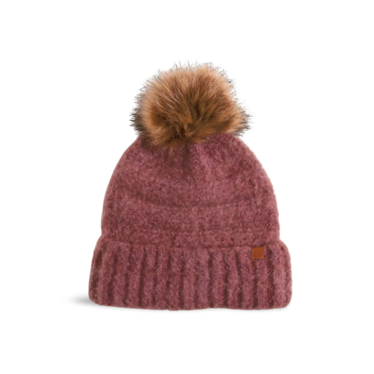 Boucle Beanie with Faux Fur Tipped Dyed Pom