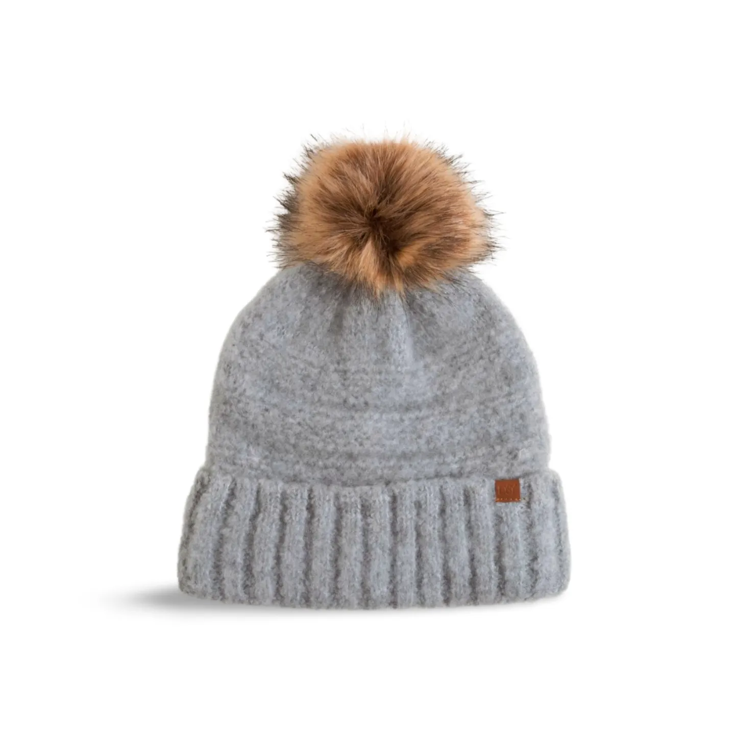 Boucle Beanie with Faux Fur Tipped Dyed Pom