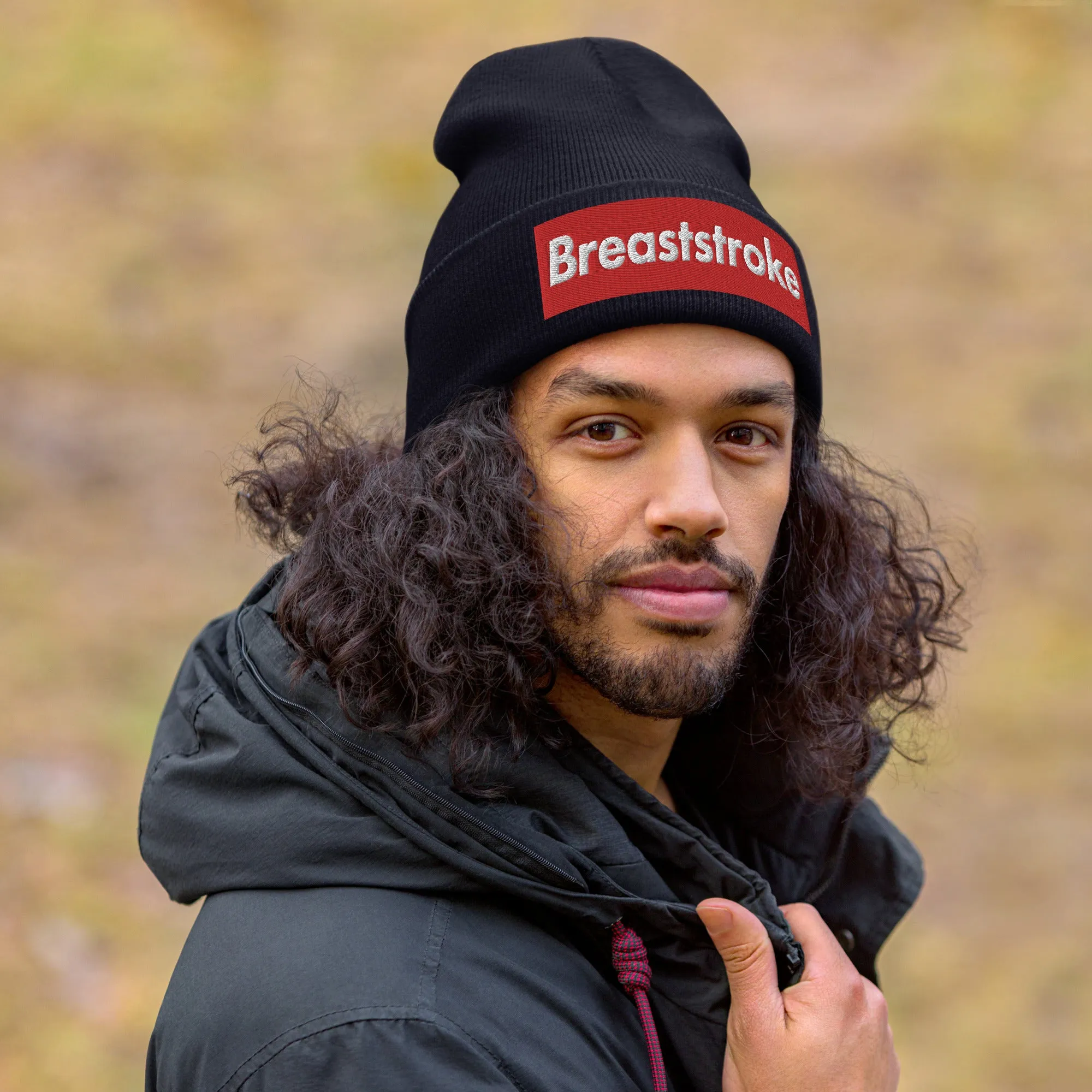 Breaststroke Swimmer Cuffed Embroidered Beanie