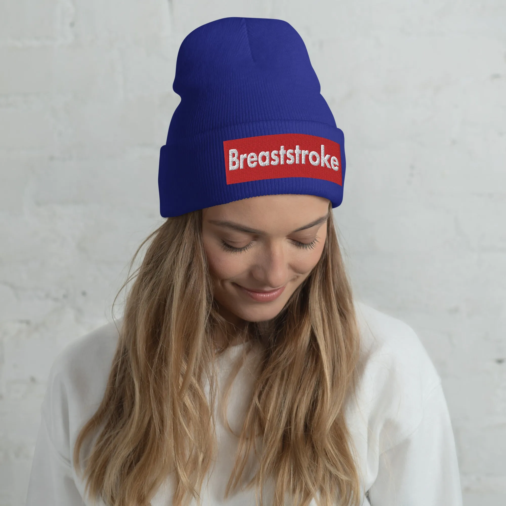 Breaststroke Swimmer Cuffed Embroidered Beanie