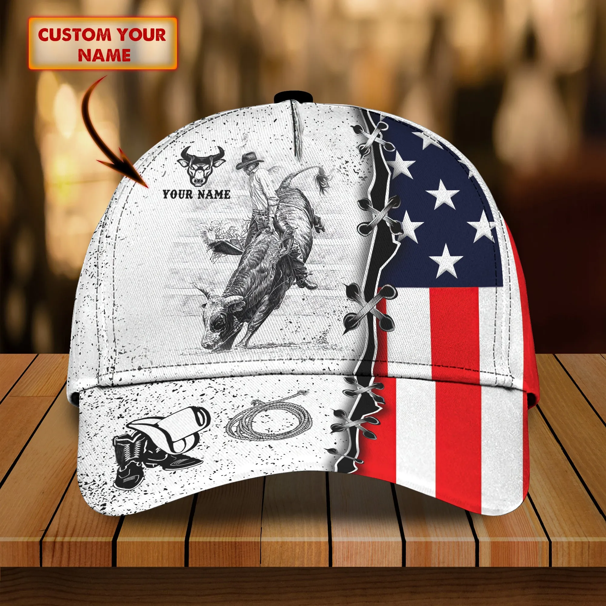 BULL RIDING - Personalized Name Cap - Loop-Hd98 9