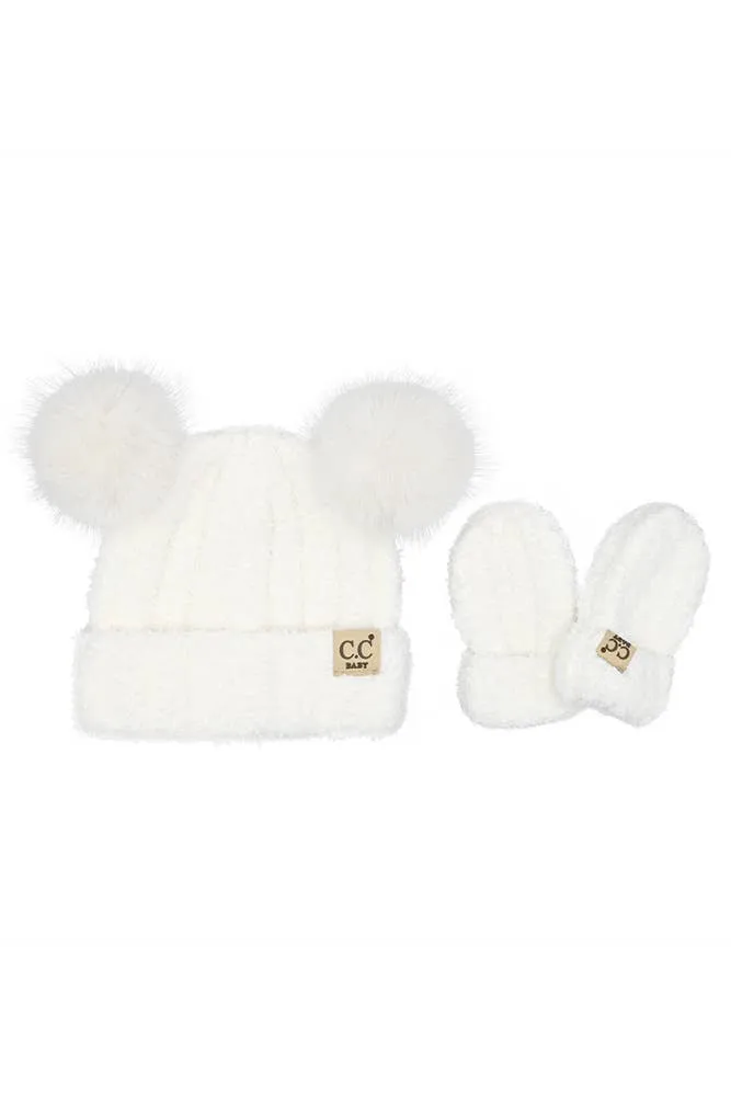 C.C Baby Cozy Yarn Hat and Mitten Set Winter Hat Set: Denim