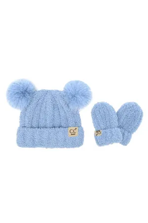 C.C Baby Cozy Yarn Hat and Mitten Set Winter Hat Set: Denim