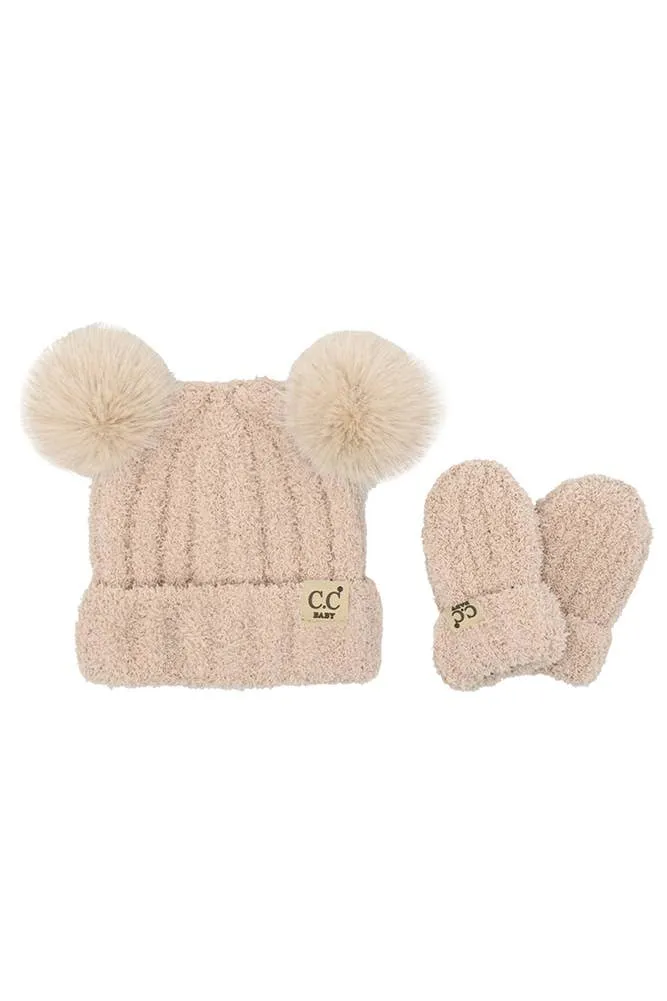 C.C Baby Cozy Yarn Hat and Mitten Set Winter Hat Set: Denim