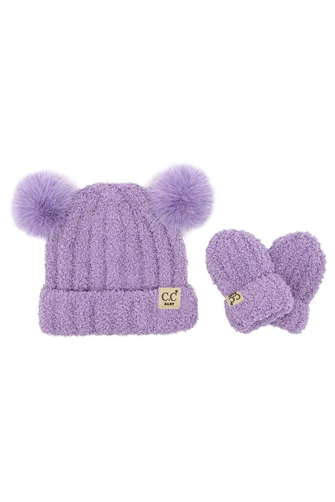 C.C Baby Cozy Yarn Hat and Mitten Set Winter Hat Set: Denim