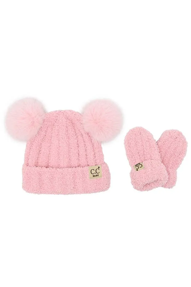 C.C Baby Cozy Yarn Hat and Mitten Set Winter Hat Set: Denim