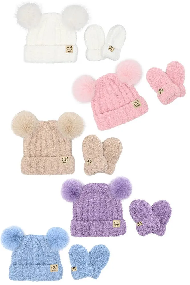 C.C Baby Cozy Yarn Hat and Mitten Set Winter Hat Set: Denim