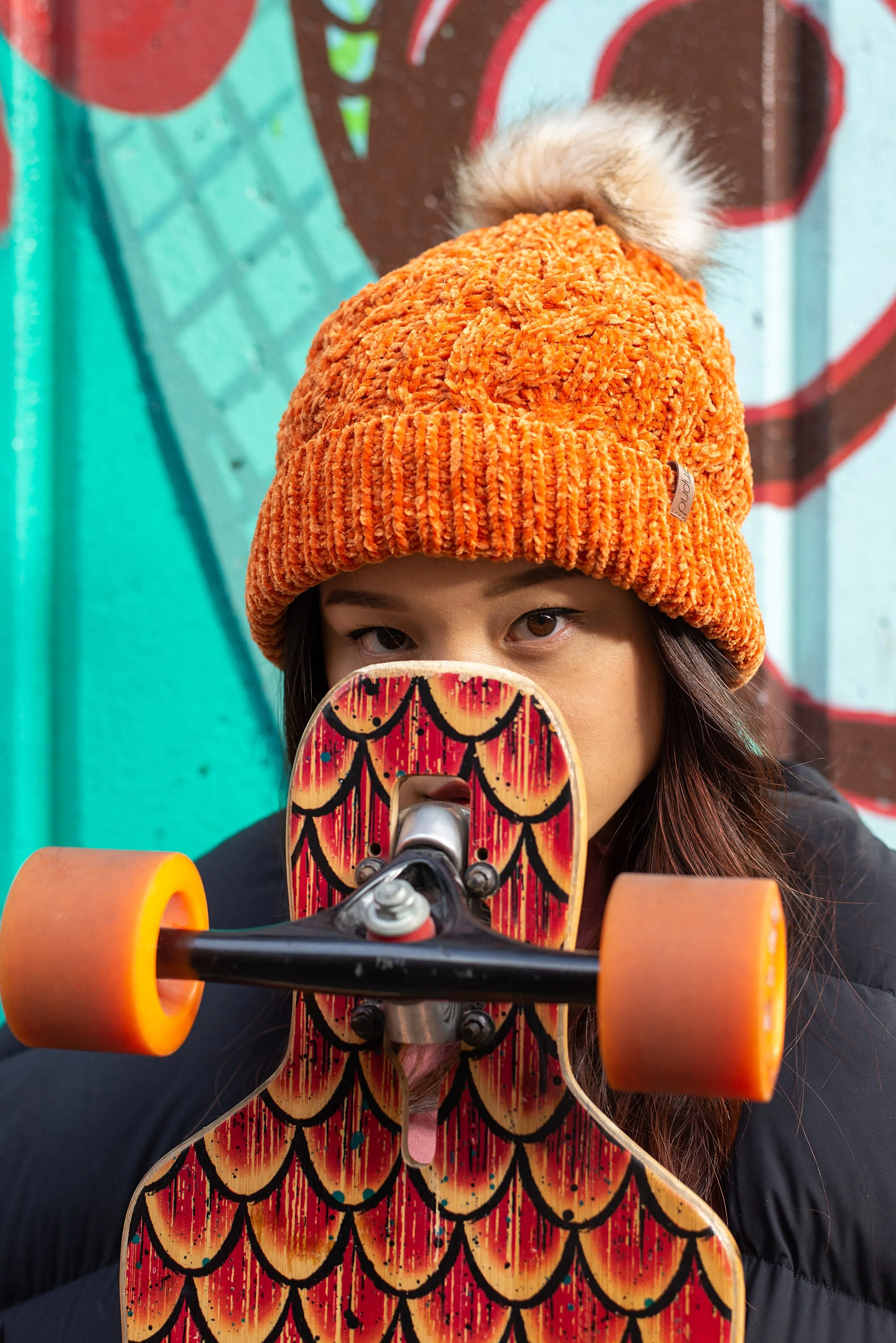 Chenille Knit Beanie Hat | Peach Caramel