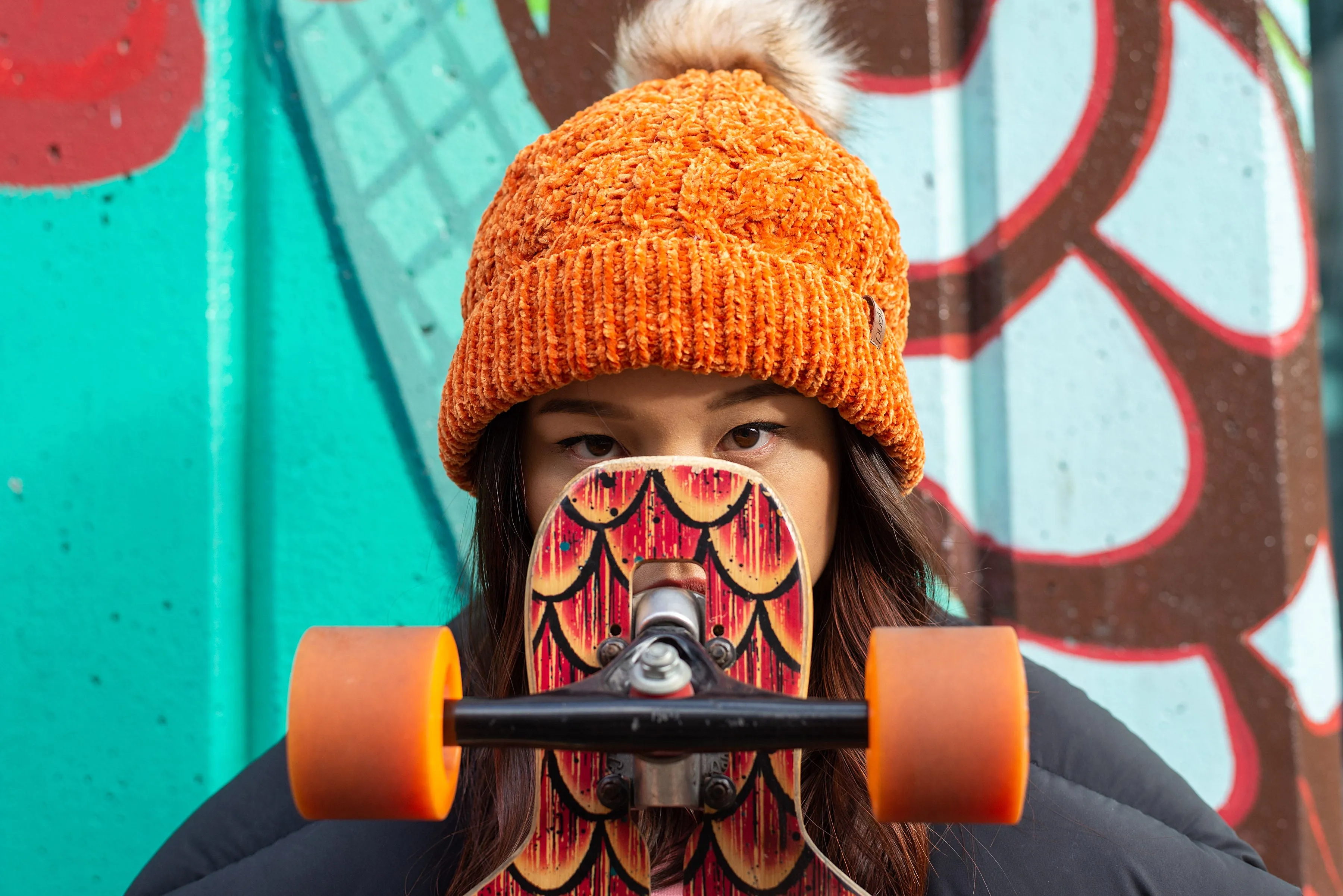 Chenille Knit Beanie Hat | Peach Caramel