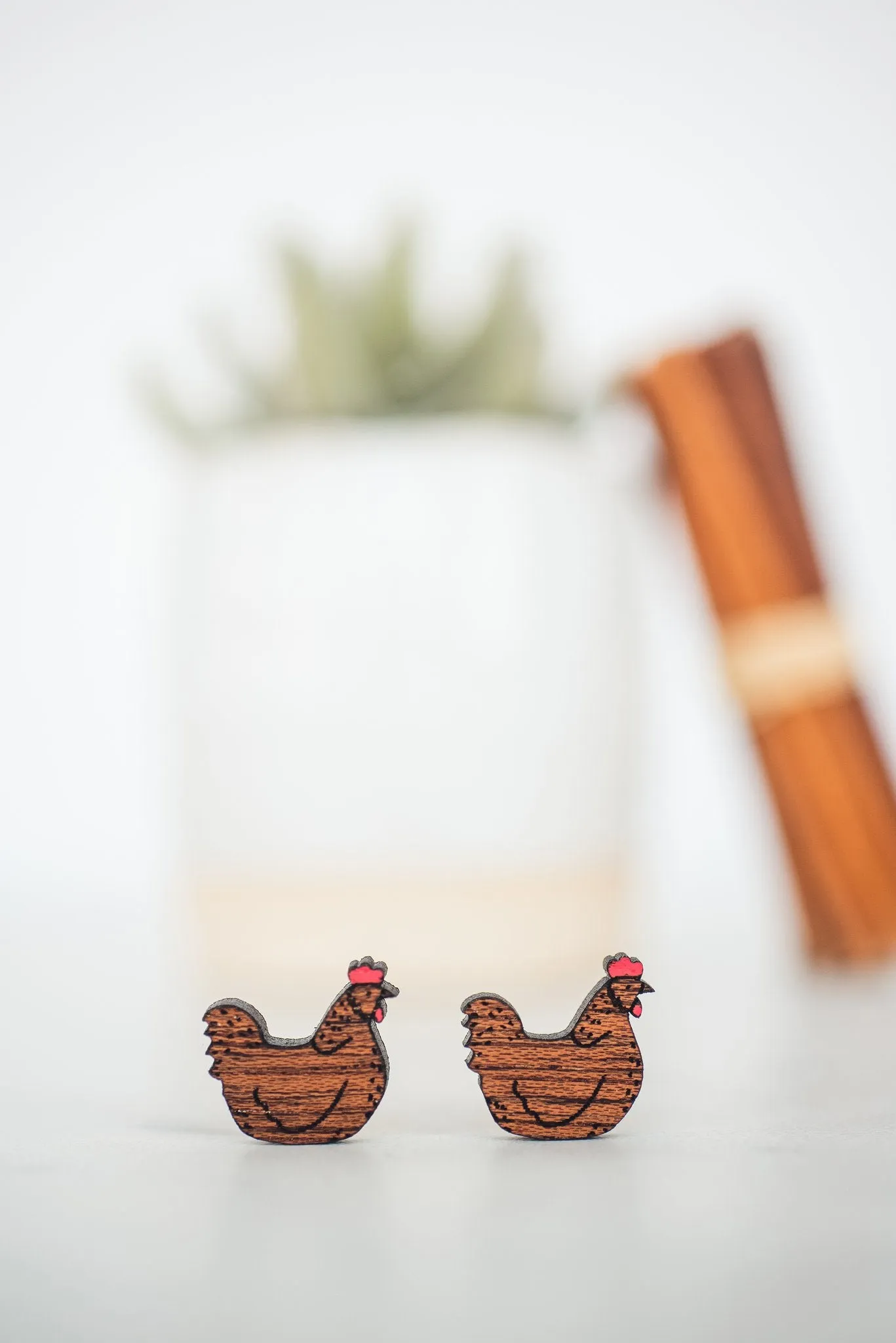 Chicken Wooden Stud Earrings