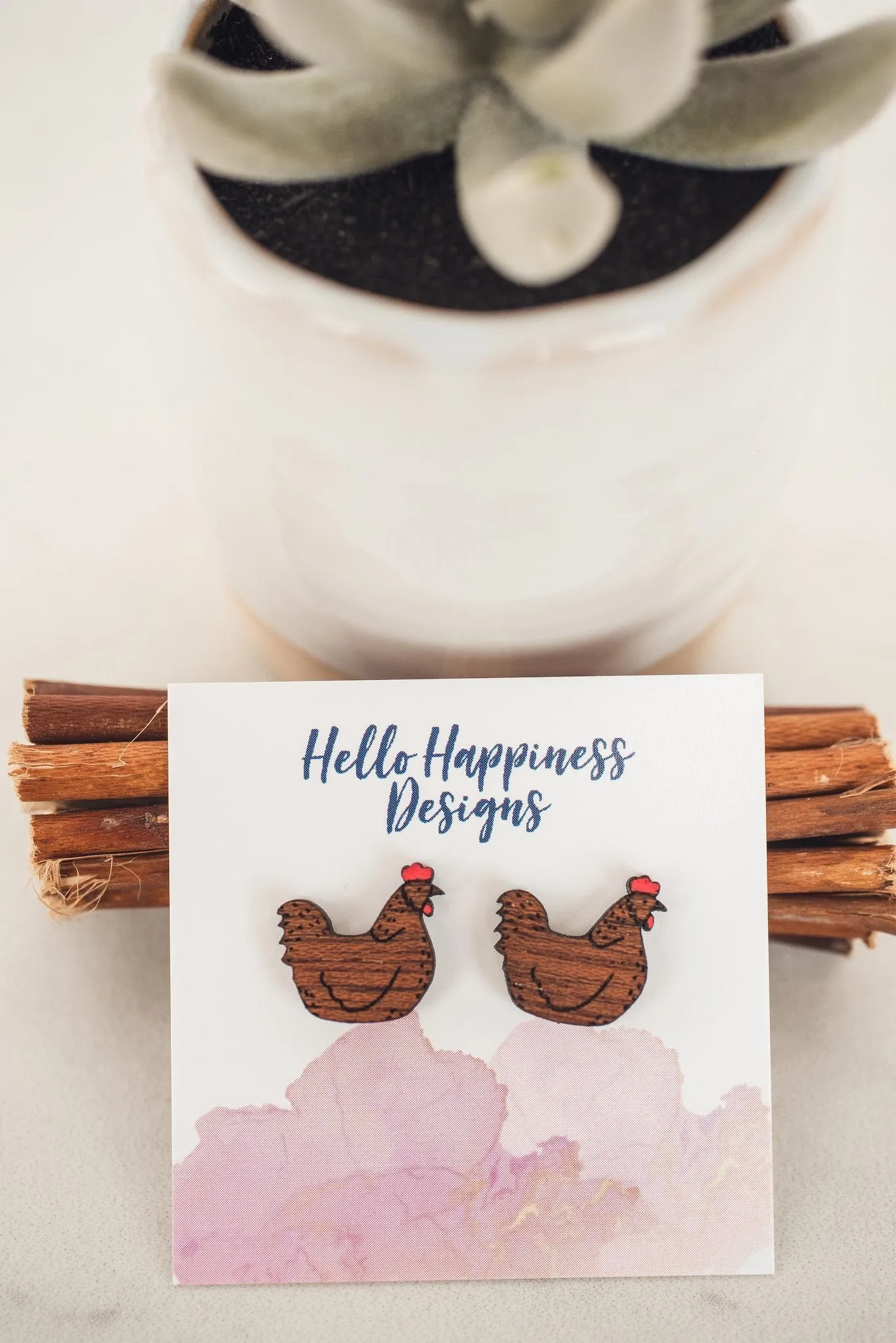 Chicken Wooden Stud Earrings